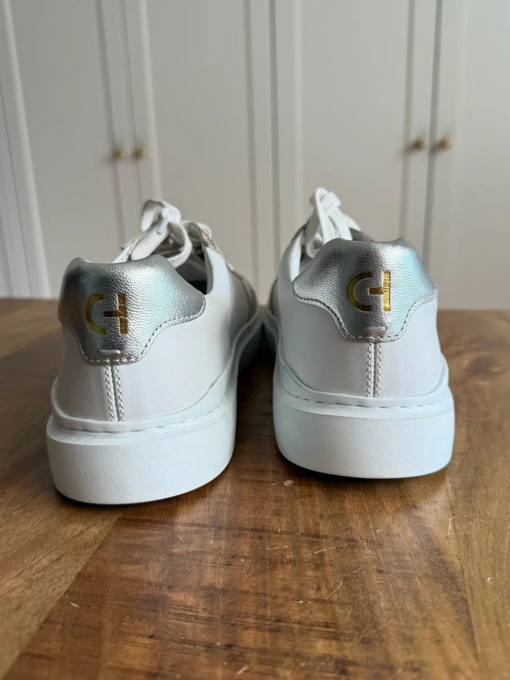 Cole Haan Grandpro White Leather Sneakers with Metallic Accents